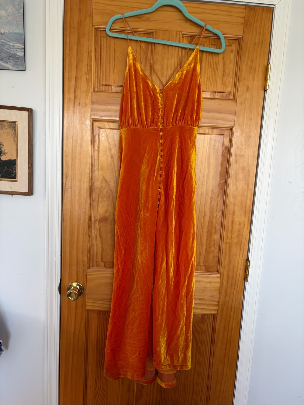 Velvet Button-Front Slip Dress in bright Orange size 4